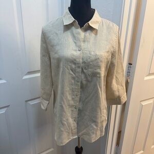 ✨ Chico’s Non-Iron Sparkling Linen Blend Blouse – Size 1
